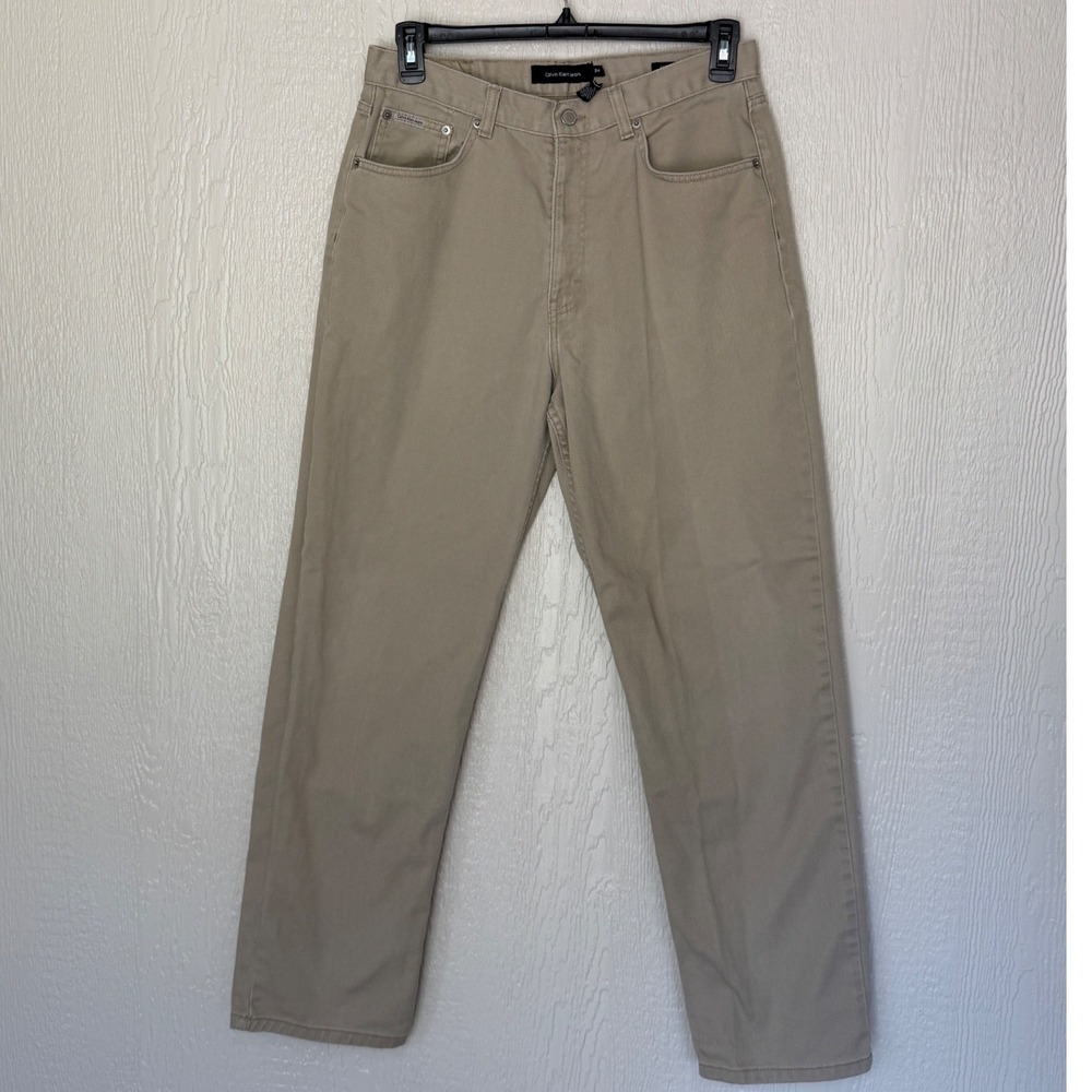 Calvin Klein Jeans Mens 34x32 Easy Fit Khaki Denim Straight Leg Pants EUC